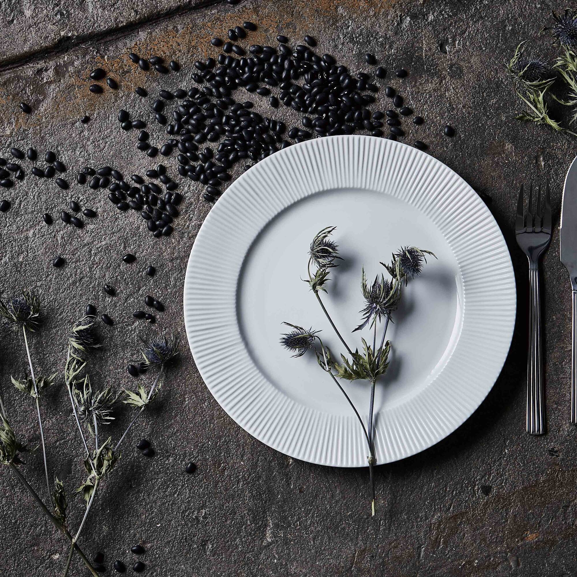 Groovy porcelæn middagstallerken | Hvid