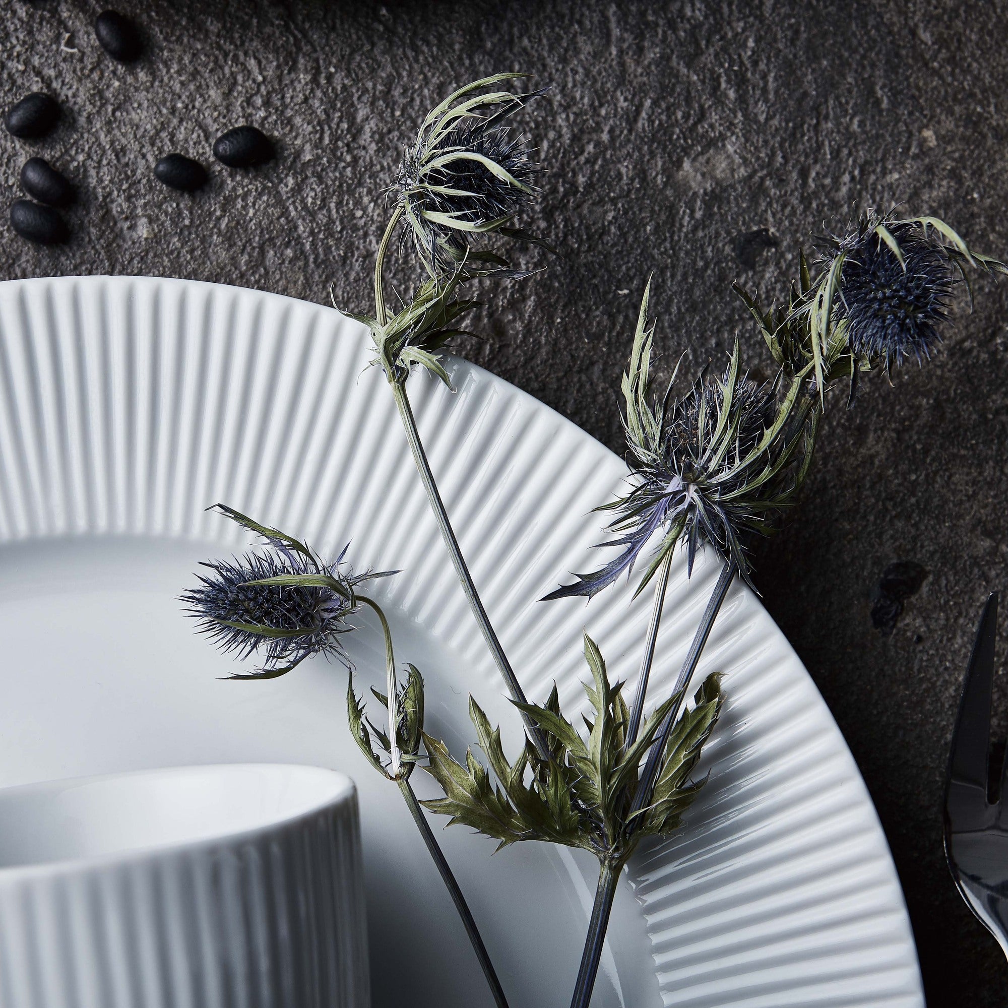 Groovy porcelæn middagstallerken | Hvid