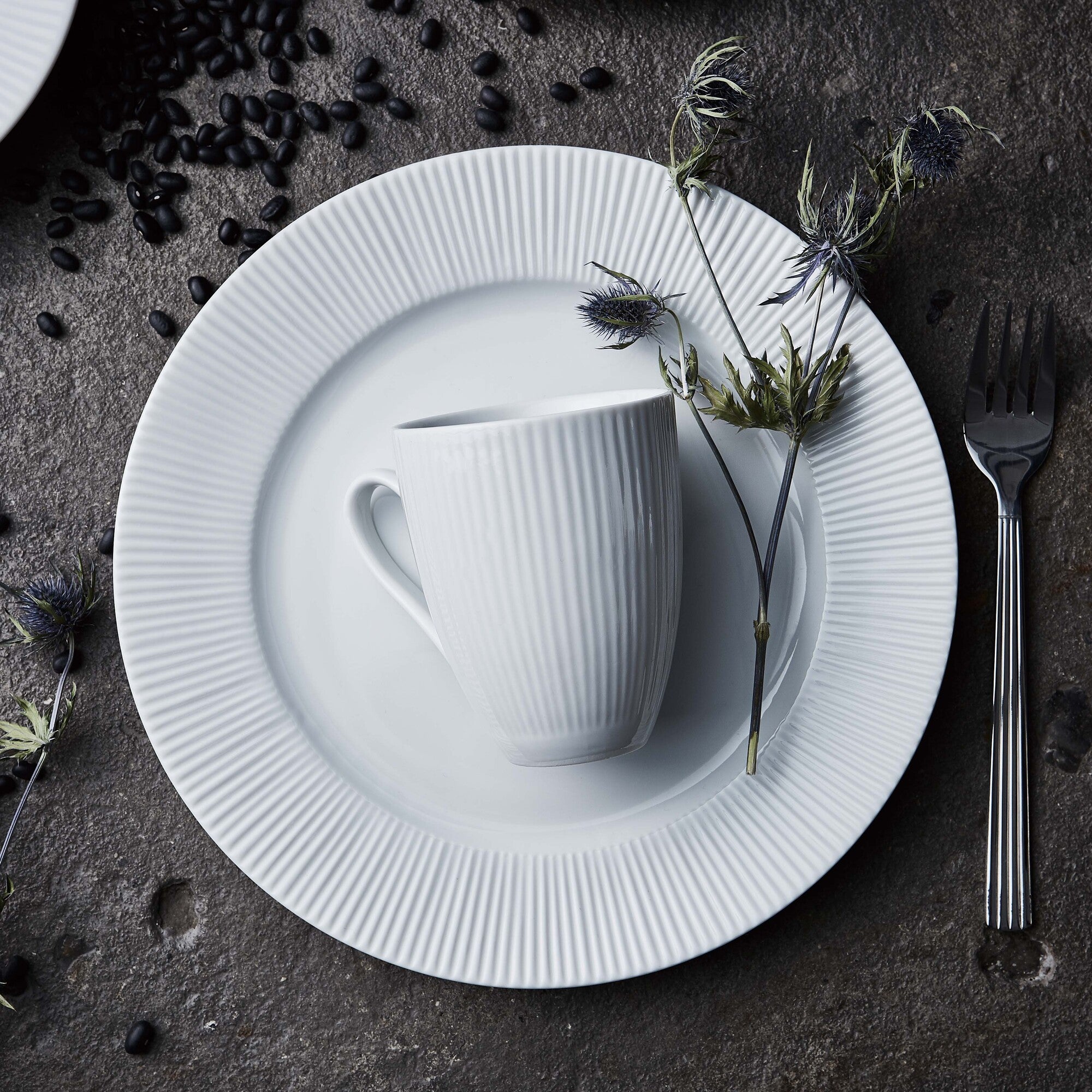 Groovy porcelæn middagstallerken | Hvid