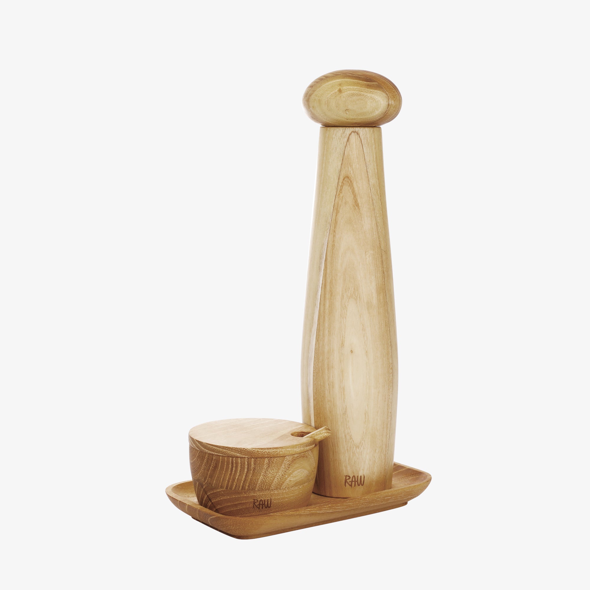 RAW Teak peberkværnsæt med bakke og saltkar | Natural